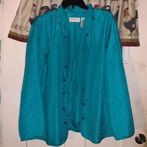 Light weight teal jacket with bead accents